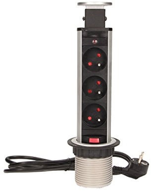 ORNO OR-AE-1347 Versenkbare KabelVersenkbare Tisch-Steckdose 3x250V AC mit Sperre und 1,8 m langem Kabel, 3600 W, 250 V, silbern