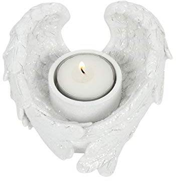 Stunning White Resin Glitter Angel Wing Candle Holder - 5.5cm x 11cm (1 Pc.) - Premium Decoration, Unique Design & Eye-Catching Gift - Perfect for Christmas