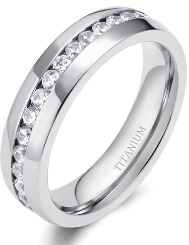 TIGRADE 4mm 5mm 6mm Titanium Ring Cubic Zirconia Engagement Ring Wedding Band Size 3 to 13.5 (6mm, 7)