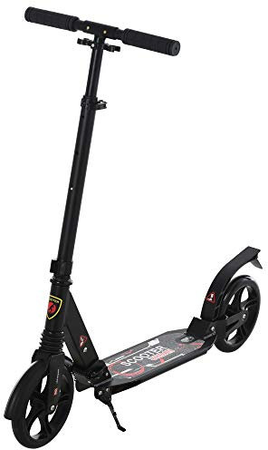 HOMCOM Patinete Plegable Scooter con Manillar Altura Ajustable Patinete Ligero para Adultos y Niños (más de 14 años) Tipo Monopatín con Freno Grandes Ruedas Ø200 mm Aluminio Carga 100kg