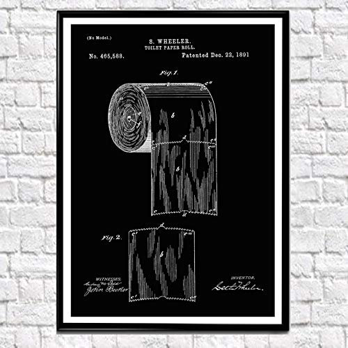 WB35 Toilettenpapier-Wandkunst, Badezimmer-Poster, Toilettenpapier-Rolle, patentiertes Waschraum-Druck, Badezimmer-Dekor, 16,5 x 23,4 (A2), schwarzes Gitter)