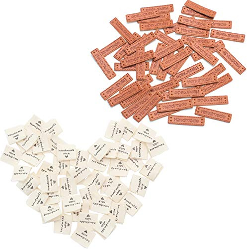 50 pcs Handmade mit Liebe Stoff & 50 pcs PU Handmade Labels Leder Etiketten | Labels Tags,Kleidungszubehör Handgemacht Kleider Etiketten zum annähen Einnähen Textiletiketten Nähen DIY Dekor
