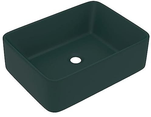 vidaXL Luxus Waschbecken mit Abflussloch Waschtisch Aufsatzwaschbecken Waschplatz Handwaschbecken Aufsatzwaschtisch Matt Dunkelgrün 41x30x12cm Keramik