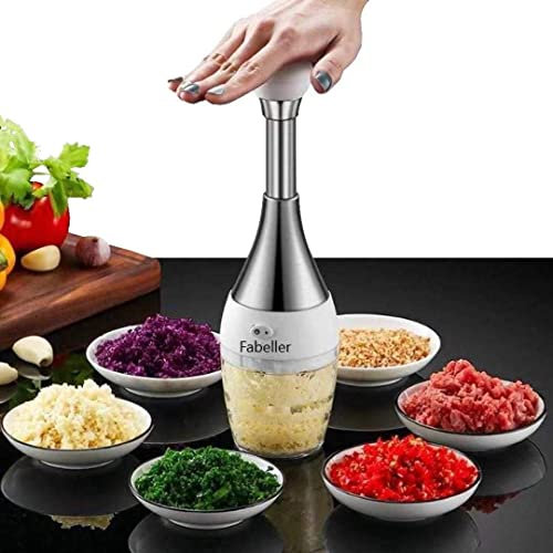 Fabeller - Tritatutto manuale per tritare verdure e frutta, in acciaio inox, 3 eliche, facile e veloce da usare