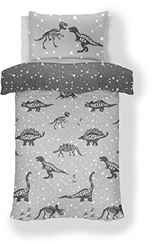 LJ Kids Children Adults Duvet Cover Sets Easy Care Printed Quilt Cover Sets Reversible Bedding Sets (Single Duvet Set, Space T-Rex Dino)