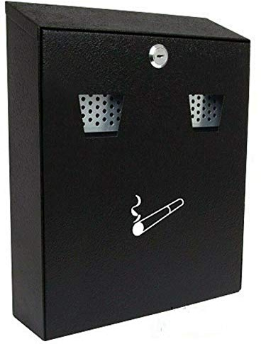 Homespired® Askbehållare för utomhusbruk, rökcigarettfack, askfat, massivt stål, slitstark, repbeständig, pulverlackerad i svart, cylinderlås med 2 nycklar (25,7 x 9,5 x 30 cm)