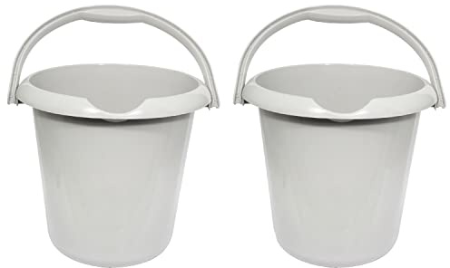 [Set of 2] - High Grade Colourful 5L Litre Durable Multipurpose Plastic Storage Bucket With Handle & Spout for Food Storage, Garden, Cleaning, Kitchen (Taupe)