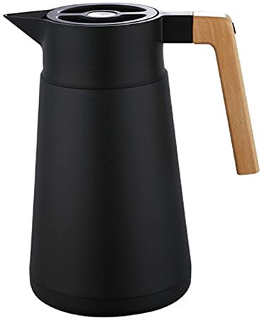 Thermoskanne Kaffeekannen Edelstahl 18/10, Vakuum Isolations, Grosse Kapazität, Mit Holzgriff, Thermosflasche Für Heißen Und Kalten Tee Kaffee, Isolierkanne, Für Home Office Hotel (Schwarz,2L)