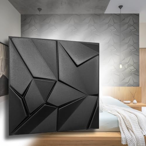 Eurodeco 3D Wandpaneele - 3D Wandverkleidung Paneele - Dekoren Deckenpaneele - Wanddeko Platten - Wandtattoos aus Polystyrol XPS Styropor - 50 x 50 cm, 3 mm Stärke, Merkur Schwarz, 16 Stück (4m²)