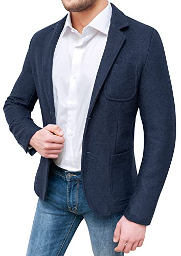 Evoga Giacca Blazer Uomo Class Invernale in Lana (XXL, Blu)