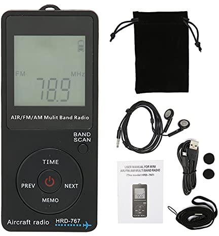 Mini Aviation Band Radio Built in 400MAH Lithium Battery, FM AM AIR Radio with Earphone, Orange Backlight LCD Dispaly, Support Automatic Storage and Search