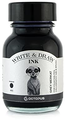 Octopus Write and Draw Ink 465 Grey Merkat, wasserfeste Tinte zum Schreiben und Zeichnen, Kalligraphietinte, lichtechte Zeichentusche für Füllhalter, grau, 50 ml
