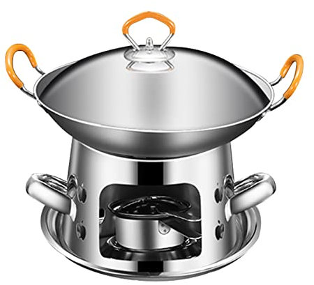 DOZPAL Tragbarer Campingkocher, Herd mit Kochtopf für den Innenbereich, 2-teiliges Set, Edelstahl-Alkoholbrenner mit Deckel für Outdoor-Wanderungen, Reisen,M