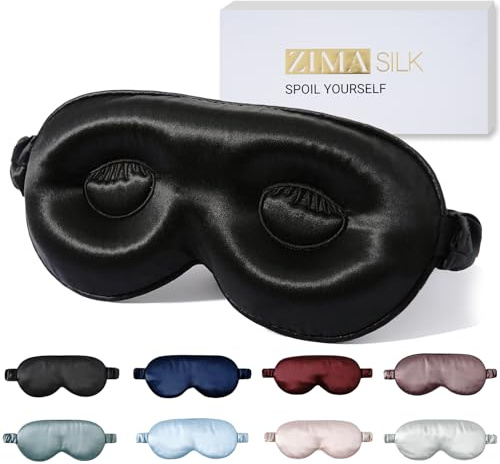ZIMASILK Adjustable 22MM 100% Mulberry Silk Sleep Mask, 3D Contoured Cup Eye Mask for Sleeping, Contoured Zero Pressure, Perfect Blocks Light, Super Soft Breathable, Pure Silk Filler (Black)