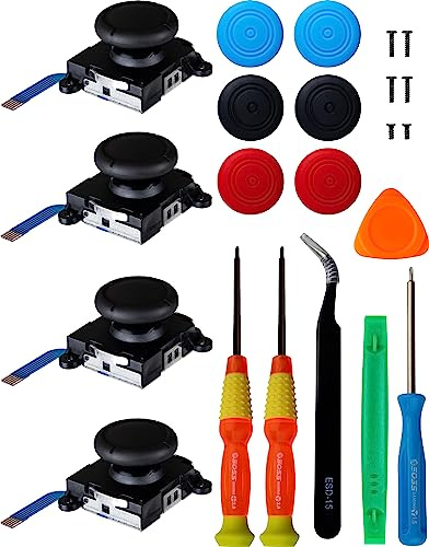 SOSS GAMING Lot de 4 joysticks de rechange pour toutes les manettes Nintendo Switch et Switch Lite - Réparez et réparez votre joystick analogique Joy-Con avec tous les outils nécessaires inclus