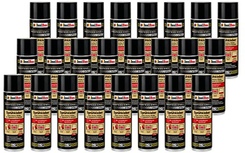 Isolbau Lot de 24 flacons de colle en spray 500 ml – Colle extra forte pour bricolage et industrie – Spray adhésif pour mousse, bois, tissu, cuir, feutre, etc