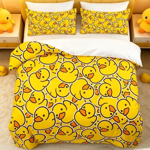 BlessLiving Double Duvet Cover Set, Yellow Rubber Ducks Bedding 3-Piece | Soft Ducky Bed Sets with 2 Pillowcases Breathable Durable Playful Cute Home Decor Gift for Kids Toddlers and Duck Lovers