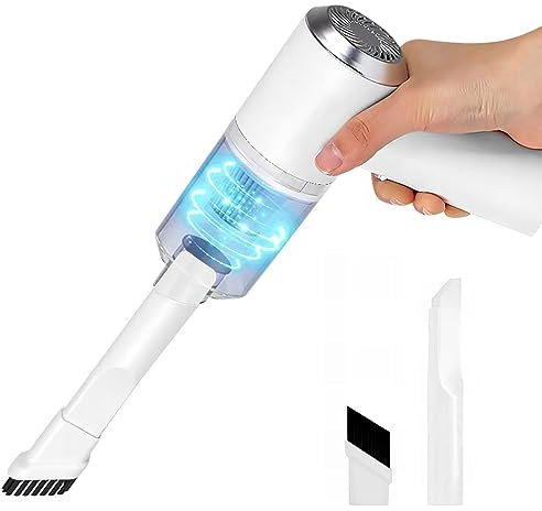 Poligono Mini Aspirador Coche Potente, Aspiradora sin Cable Carga USB 6000 Pa 120W, Vacuum Cleaner de Coche Inalámbrico Potente,Blanco