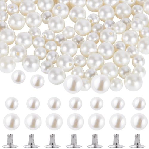 GORGECRAFT 100 Juego 2 tamaños de Remaches de Perlas Grandes Perlas de Imitación Redondos Color Blanco Remaches Botones con Pines Kit para Manualidades Ropa Sombreros Zapatos Manualidades Suministros