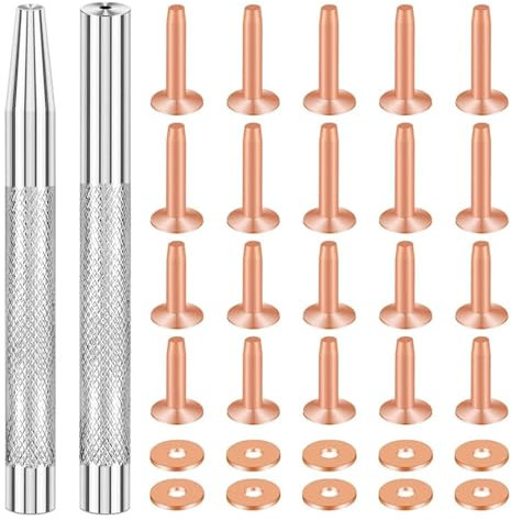 VhoMes Gewindenieten, Nietmuttern, Befestigungsmutter, 20 Stück Kupfernieten und Frässtifte (14 mm und 19 mm) mit 2 Stanznietwerkzeug für Gürtel, Taschen, Halsbänder, Lederhandwerk