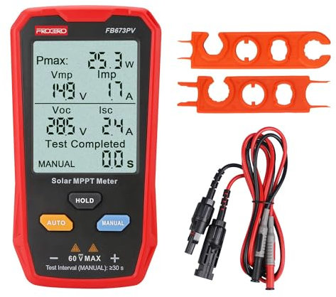 FrogBro FB673PV Tester Pannelli Solari, Multimetro Fotovoltaico 800W, Strumento di Misura MPPT con LCD Ultra Chiaro, Diagnostica Smart Tensione Circuito Aperto MPPT, Test Dati Moduli Fotovoltaici