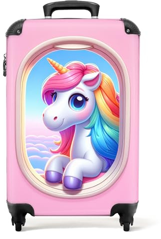 NoBoringSuitcases.com Kinderkoffer Mädchen, Reisekoffer, Handgepäck 55x40x20 cm (Einhorn - Pastellrosa)