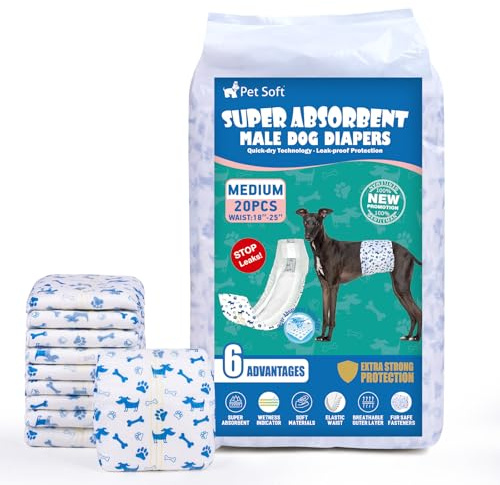 Pet Soft Hundblöjor för hanhundar - engångsblöjor för hanhundar med våtindikator, superabsorberande blöjor för hundvalpar Inkontinensblöjor för hanhundar(M-20 Stycken)