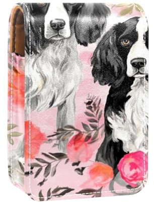 Makeup Organizer,Makeup Lipstick Case for Outside Mini Bag Travel Cosmetic Pouch,Dog Flower Pink Plant Floral