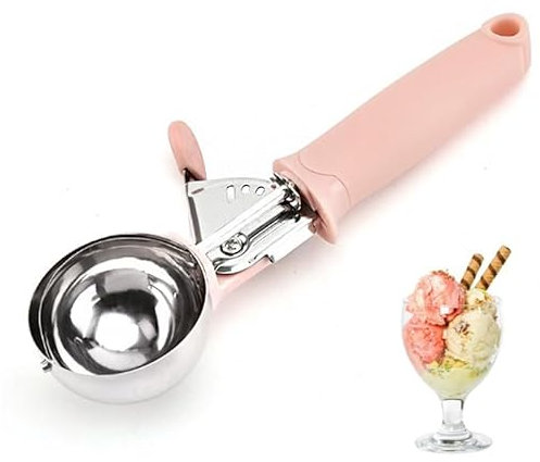 Ice Cream Scoop, Stainless Steel Cookie Scoop, Cookie Scoops for Baking, Ice Cream Scooper with Trigger Release, Cookie Scooper for Baking, Cupcake Scoop (Pink)