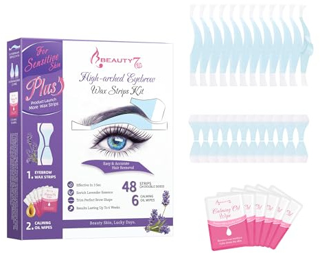 48 Bandes de Cire Froide Sourcils Forme Arqués Pour Peaux Sensibles, Beauty7 Bandes d'Epilation avec 6 Lingette Apaisantes L'épilation de Visage Epilation Longue Durée