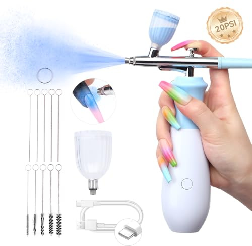 SAVILAND 25 PSI Airbrush Set for Nails: Rechargeable Nail Airbrush Machine 3 High-Pressure Modes Cordless Airbrush Kit Compressor 0.3 mm Nano Nozzle Airbrush Paint for Nails Art with Cleaning Tools