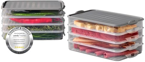 uandu Aufschnittboxen für Kühlschrank – 8 × 0,75 L für Wurst & Käse | Stapelbar, Luftdicht, Transparent, Platzsparend, Für Aufschnitt & Lebensmittel