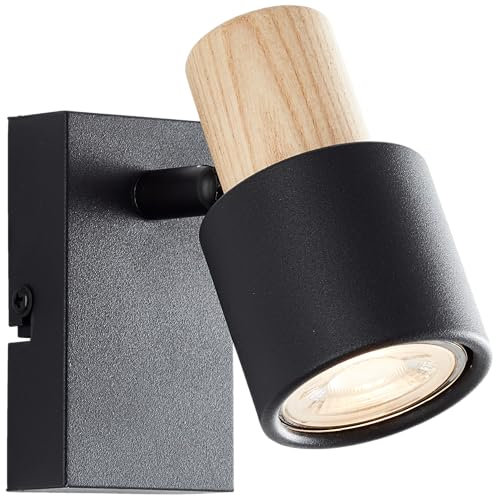 Lightbox Wandspot mit schwenkbarem Kopf & Basis aus amerikanische Weißesche | 119 x 60 x 145 cm | Wandstrahler als Flur-Lampe | GU10 | aus Metall/Holz | in Schwarz/Braun
