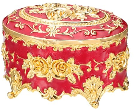 PATIKIL Cofanetto Gioielli Vintage in Metallo, Scatola Organizzatrice Ovale per Gioielli, Scatola Portagioie per Anelli, Orecchini, Collane, Tavolo da Toeletta, Donne Ragazze, Rosso