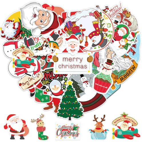 KOOKZ 100 Stück Aufkleber Weihnachten, Cartoon Weihnachtsaufkleber Selbstklebend Weihnachtsetiketten, Geschenkaufkleber Weihnachten Etiketten, Sticker für Geschenkverpackung DIY