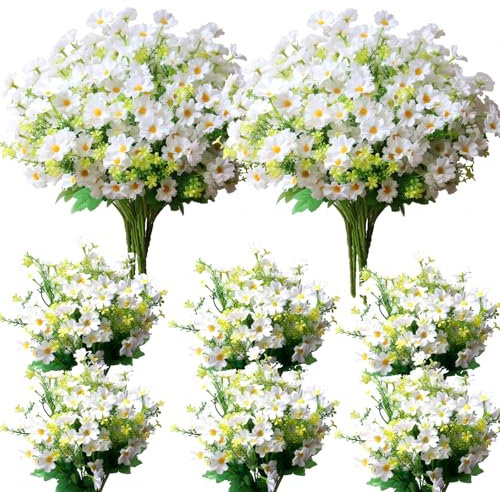 YXYQR 12 Bundles Outdoor Artificial Daisy Silk Flowers Fake Wildflowers UV Resistant Faux Flowers Plastic Plants Greenery Floral Arrangement for Indoor Pot Vase Graves Window Box Outside (White)