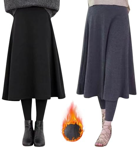 Dambyxkjol lång vinterkjol varm termoleggings med byxor vinterbyxor vintage A-linje maxikjol elegant ullkjol tjock varm termobyxor stora storlekar utomhusbyxor/termoock/fritidsbyxor, Mörkgrå, XXL