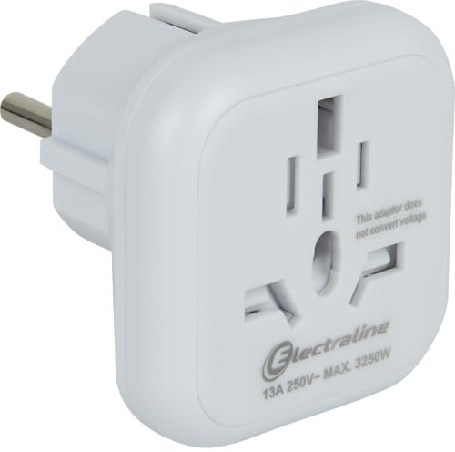 Electraline 70039 Adaptateur de Voyage du Monde (Prise Type B, G, I, L, J, N) vers l'europe (Prise Type E et F)