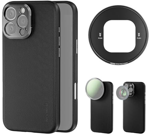 NEEWER Handyhülle für 16 Pro Max, robuste TPU/PC Heavy Duty Case mit 17mm Objektiv Halterungen, 67mm Filter Adapter, rutschfestem Kunstleder, kompatibel mit iPhone 16 Pro Max MagSafe, PA084 Schwarz