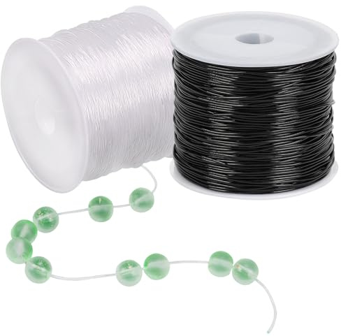 0,8 mm Elastisches Band für Armbänder, 100m Elastische Schnur für Armbänder, DIY Schmuck Herstellung, Halskette, Armband, Handwerk (Schwarz, Weiß)