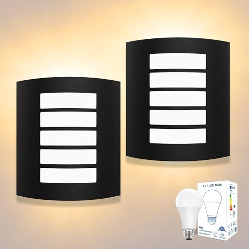 Unikcst 2er Set Außenwandleuchte E27 Wandleuchte IP44 inkl. 12W LED | Edelstahl & ABS Gehäuse, IP44 Spritzwasserschutz, 1200lm 3000K Warmweiß, ideal für Außen- und Innenbereiche
