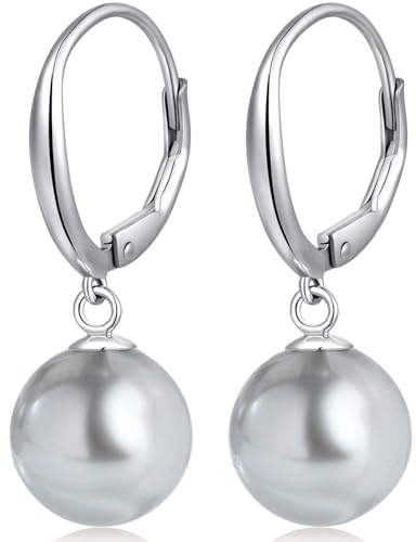 Perlenohrringe Silber 925 Hängend Perlen Ohrringe Silber 925 Perle Creolen mit Perle Hängende Perlenohrringe Silber Hängend Grau