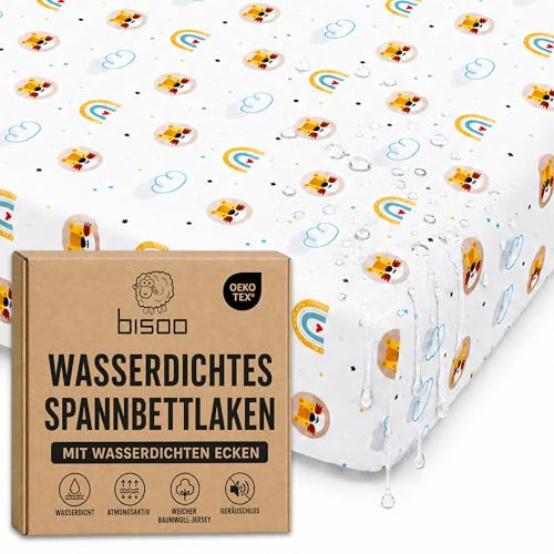 Bisoo Zauberlaken Spannbettlaken Wasserdicht 70x140 Löwen für Kinderbett | 2 in 1, Spart den Matratzenschoner, Wasserdicht, Atmungsaktiv, Weicher Baumwoll-Jersey Oeko-Tex