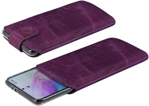 Suncase Ledertasche Etui kompatibel mit Samsung Galaxy A56 5G Hülle Innenmaße: 168 x 82 x 15 mm (geeignet für Dicke Bumper/Backcover Modellen) in antik lila