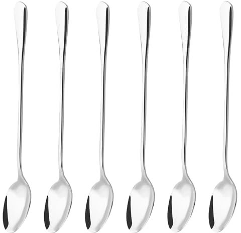 Latte Spoons, Set of 6 Long Handle Tea Spoons 19.5cm Stainless Steel Pointed Head Teaspoon Mixing Ice Cream Stirring Spoon for Coffee Iced Tea Milk Shake Cool Drinking Soda Cocktail