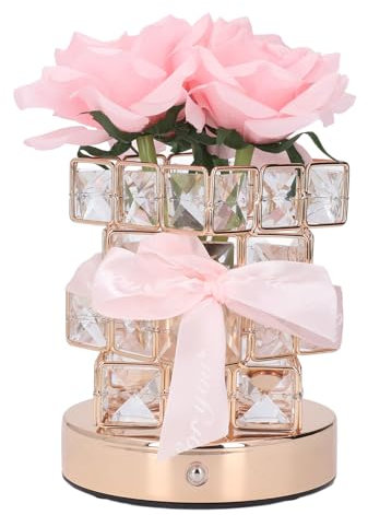 Kristallblumentischlampe, Künstliche Rosenblume Blume Touch Light Dimmbar für Mutter Frauen Mädchen, Schnurlose Nachtlampe für Schlafzimmer Hausdekoration Wieder Aufladbar