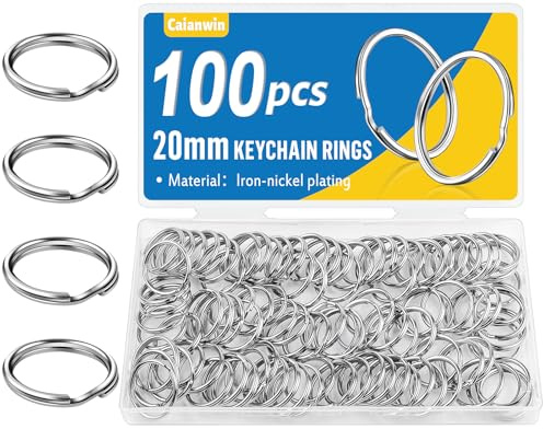 Caianwin 100 st nyckelringshålare 20 mm, runda metalldelade nyckelringar för nyckelringar, nyckelkedjor, DIY och ornament
