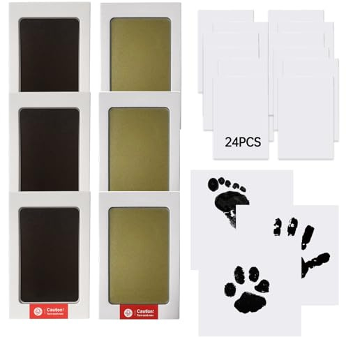 Liuer Meilensteinkarten baby,6 pcs Baby Handabdruck und Fußabdruck Set Das Baby Abdruckset,Babyhaut Kommt Nicht mit Farbe in Berührung für Baby Shower Familie Geschenk 0-6 Monate (Schwarz+Gold)