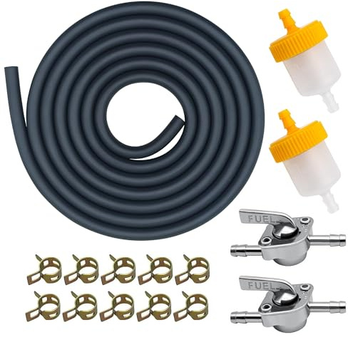 Strongthium Benzinschlauch Ø 5mm (3/16) aus Gummi Set passend für Simson S51 S50, kompatibel mit Roller GY6 50cc 125cc, 2m Kraftstoffleitung inkl. 2 Filter, 2 Ventile & 10 Klemmen