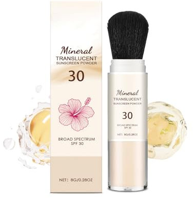 Pinceau Solaire en Poudre Minérale SPF 30, Beach Essentials, Poudre Solaire Minérale à l'Oxyde de Zinc SPF, Écran Solaire de Voyage, Protection Solaire à Appliquer au Pinceau pour Visage et Corps (1)
